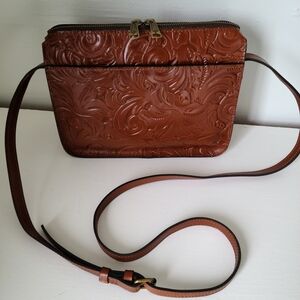 Embossed Brown Leather Crossbody Bag
